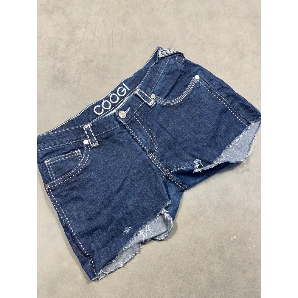 COOGI‎ Womens Denim Shorts C Logo Embroidered Distressed Blue Jeans Size 13 14 - Picture 5 of 7